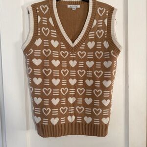 Brown Heart Patterned Sweater Vest size medium